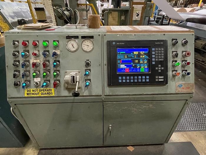 Used 84" WIDE JAGENBERG VARIDUR TWO DRUM SLITTER REWINDER SHAFTLESS REWIND FOR 60" OD ROLLS