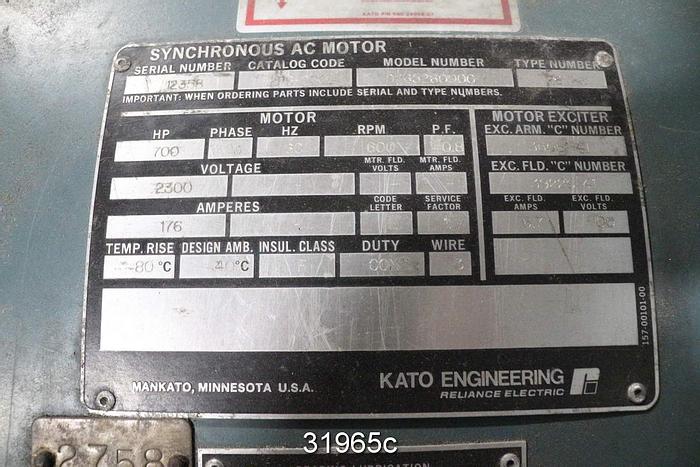 Used Reliance D265260000 700 Hp Ac Motor, 600 RPM, 2300 Volt #31965