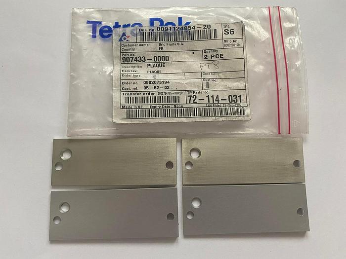 Tetra Pak Spare Parts Plaque Part No. 907433-0000