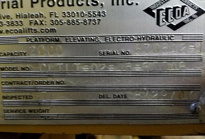 Used Electric 460v Pallet lift tipper 45 deg. 24"x48" 2000lb Capacity