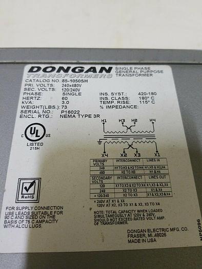 Used Donagan 85-1050SH Transformer 3 KVA