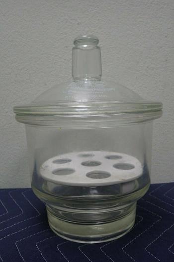 Used Pyrex 8 Inch Diameter Glass Desiccator with Lid and Coors Ceramic Plate