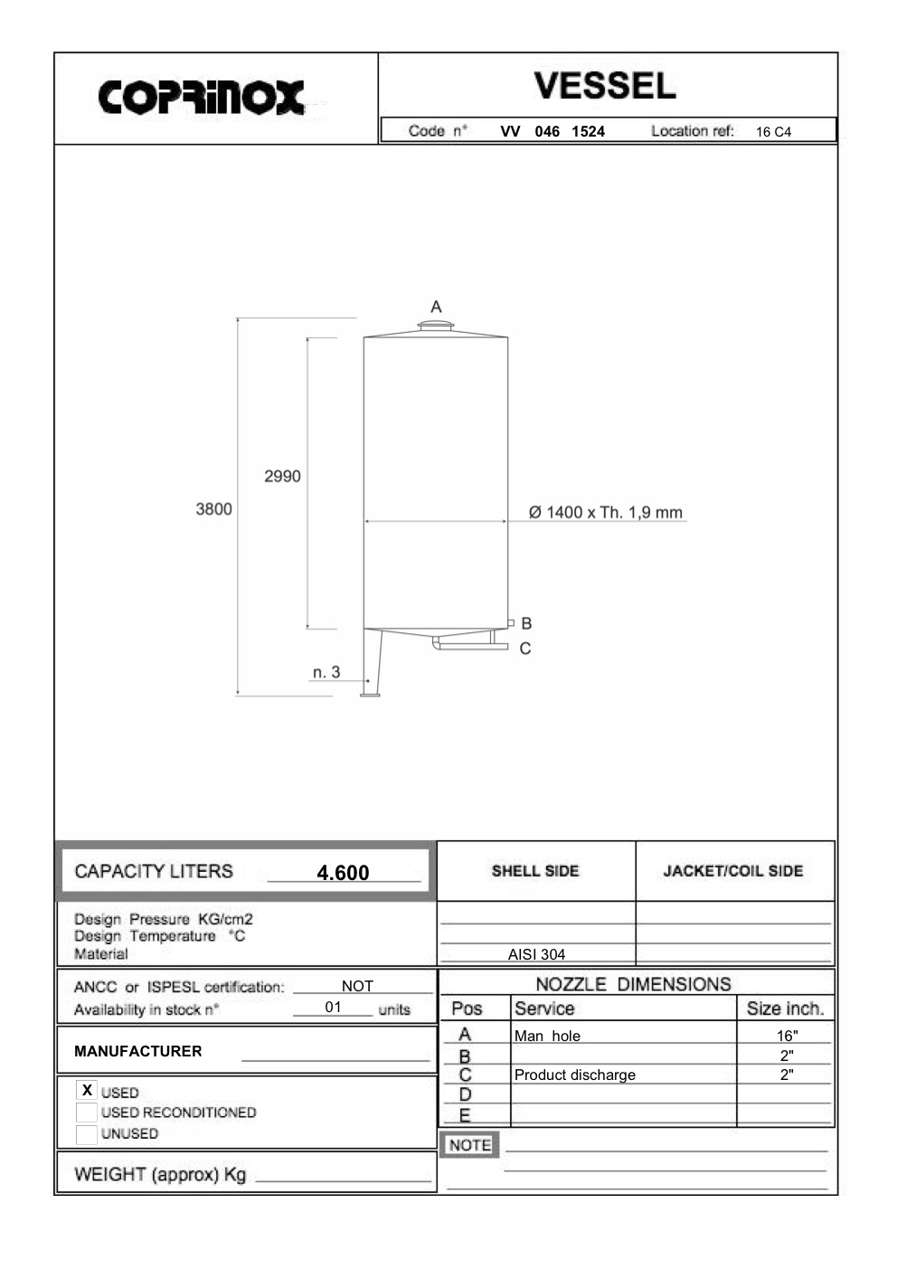 Usato Serbatoio da 4600 Litri