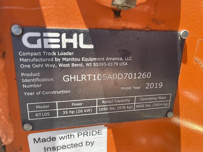 Used 2019 Gehl RT105