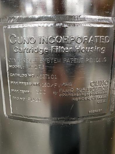 Used CUNO 16ZPB 16" Stainless Steel Cartridge Filter Housing 150 PSI @ 300 °F