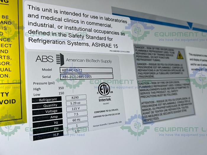 Used ABS ABT-HC-LS-72 Standard Glass Door Laboratory Refrigerator 72 Cu.Ft. , 1°C