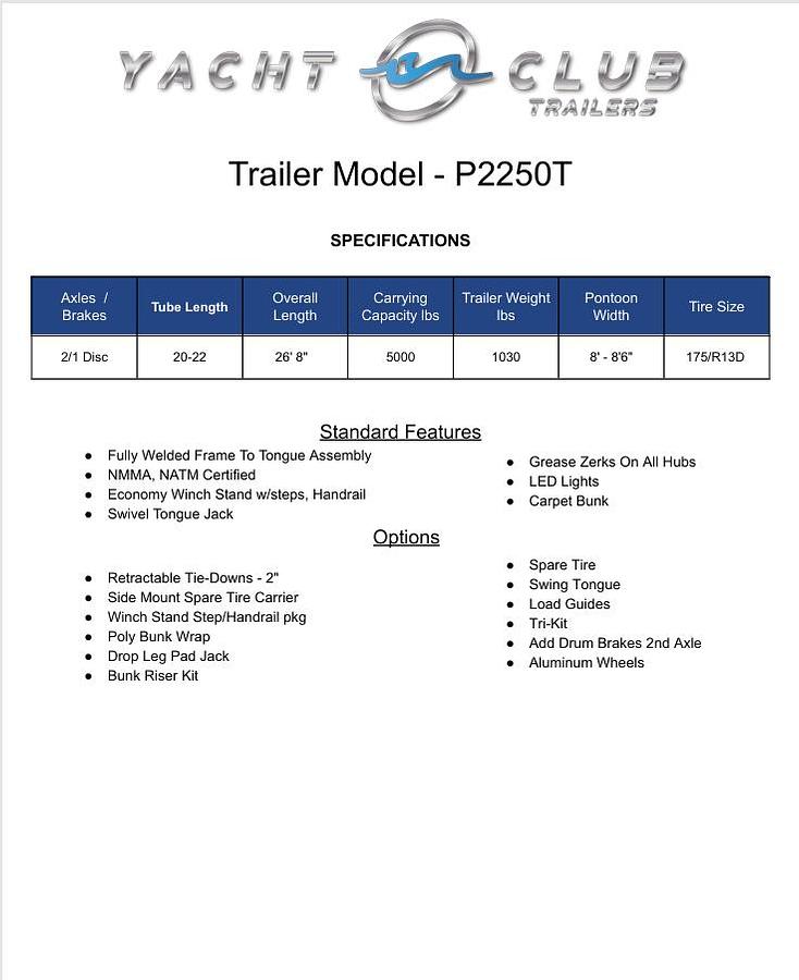 2026 Yacht Club P2250T Tri Toon