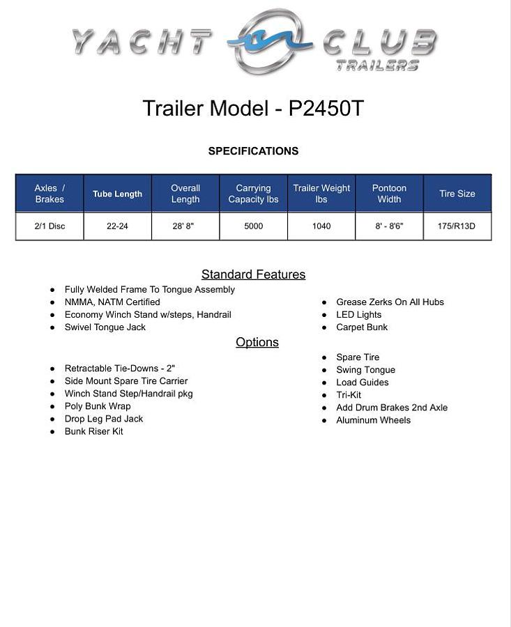 2026 Yacht Club P2450T Tri Toon