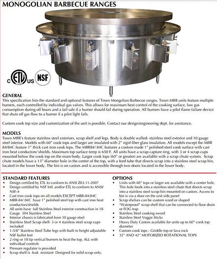 Used TOWN MBR-72C Natural Gas 72" Flat Top Mongolian BBQ Range Grill Griddle