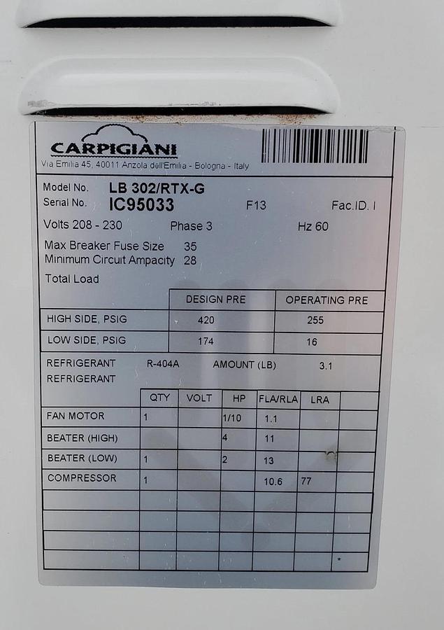 Used CARPIGIANI LB302 RTX-G Ice Cream Gelato BATCH FREEZER 15 Quarts VERY NICE UNIT