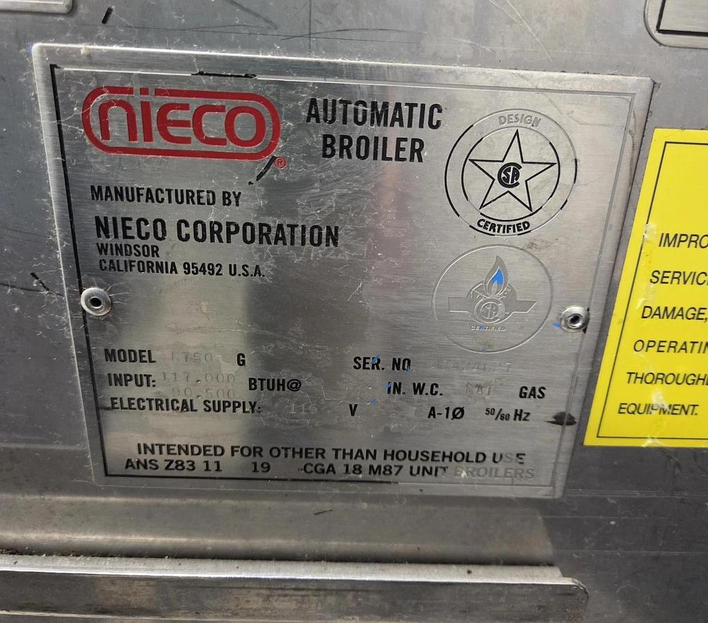 Used NIECO N750 DUAL BELT Automatic Gas Broiler