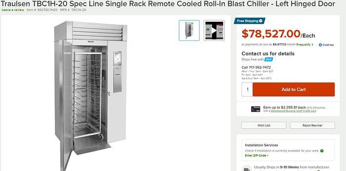 Used TRAULSEN TBC1H BLAST CHILLER with Remote Condenser