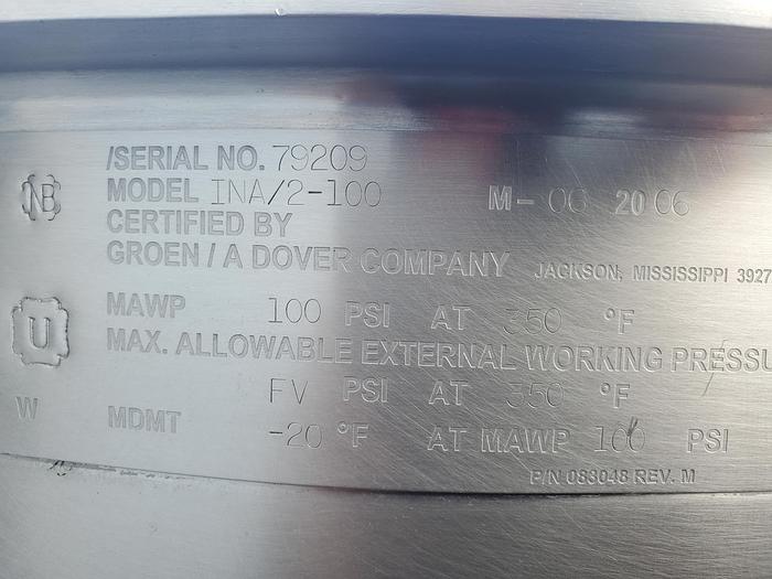 Used CapKold Water Jet Sous Vide Cooker Chiller and 2 GROEN INA/2-100 Kettles