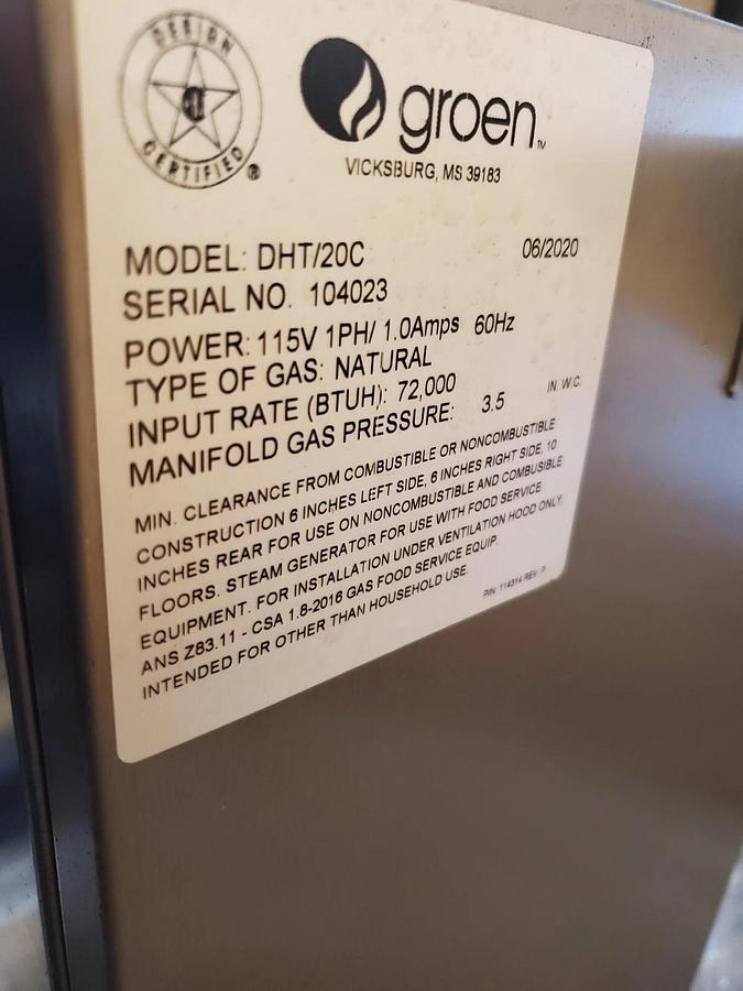 NEW unused GROEN Tilting Steam KETTLE DHT/20 Natural Gas 20 Gallons
