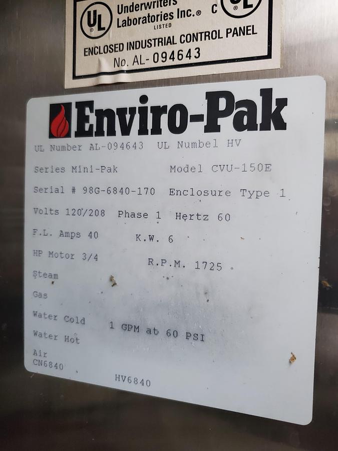 Used ENVIRO-PAK SmokeHouse Mini-Pak CVU-150E Commercial SMOKER