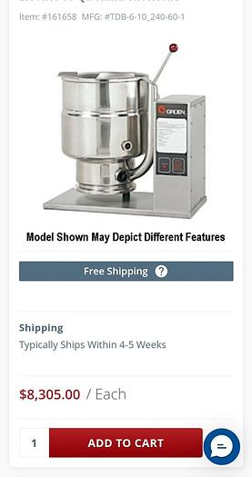 UNUSED GROEN TBD/6-10 Electric 2.5 GAL Jacketed Kettle 10 quarts