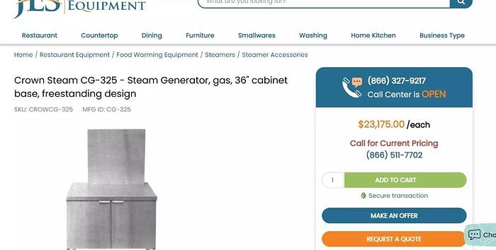 Used CROWN CG-325 Steam Generator Natural Gas Groen