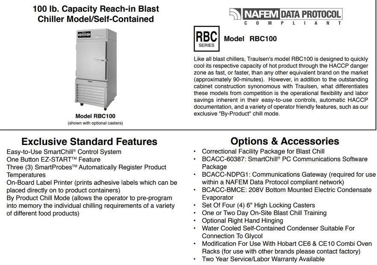 Used TRAULSEN RBC100 Blast Chiller 100 LB