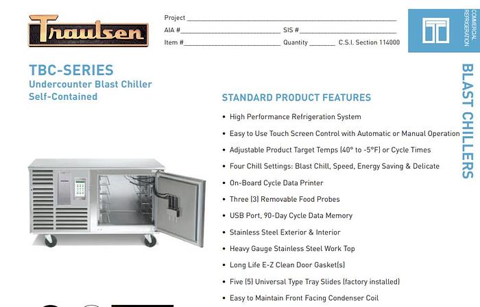 Used TRAULSEN TBC5 Self Contained 100 LB BLAST CHILLER