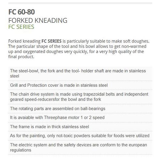 Used MECNOSUD FC60 Fork Dough Mixer 74 quarts / 132 LB Capacity Pizza Dough