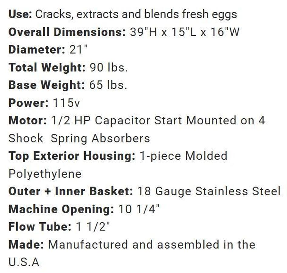 Used ADSI Centri-Matic III by Egg King AUTOMATED EGG CRAKER