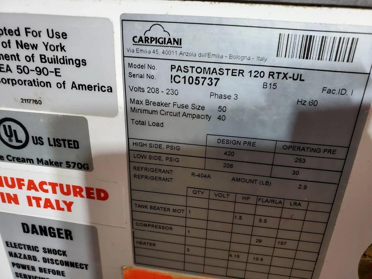 Used CARPIGIANI PASTOMASTER 120 RTX Pasteurizer Gelato Ice Cream Dessert