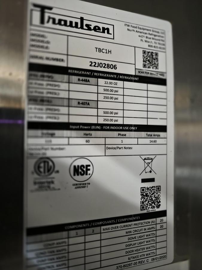 Used TRAULSEN TBC1H BLAST CHILLER with Remote Condenser