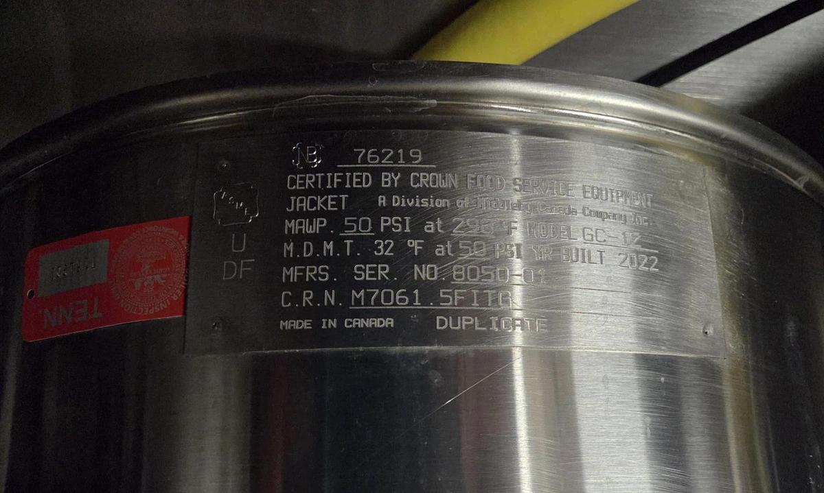 Used CROWN GC-12 12 Gallon Floor Tilting 2/3 Jacketed Steam Gas Kettle GAS