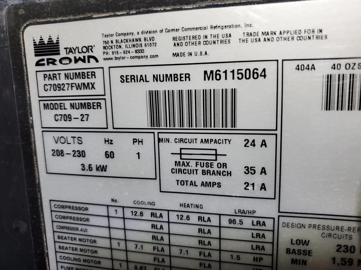 Used Taylor C709 Soft Serve Frozen Yogurt Ice Cream Machine