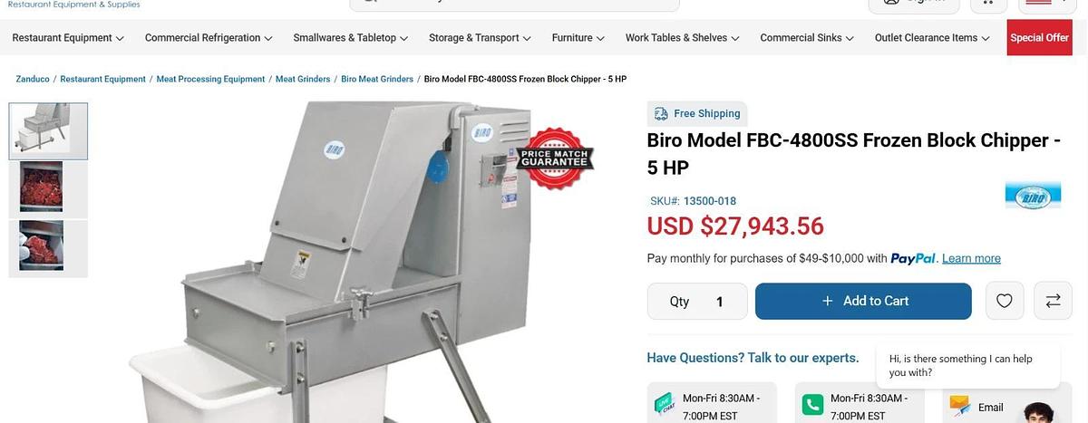 Used BIRO FBC4800 Frozen Meat Block Chipper