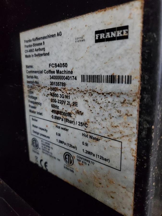 Used FRANKE A800 Fresh Brew FB Superautomatic Coffee Machine