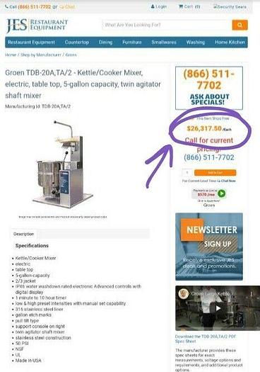GROEN KETTLE TDB-20A Mixing Tilting Steam Kettle 20 quarts Fudge Kettle NEW