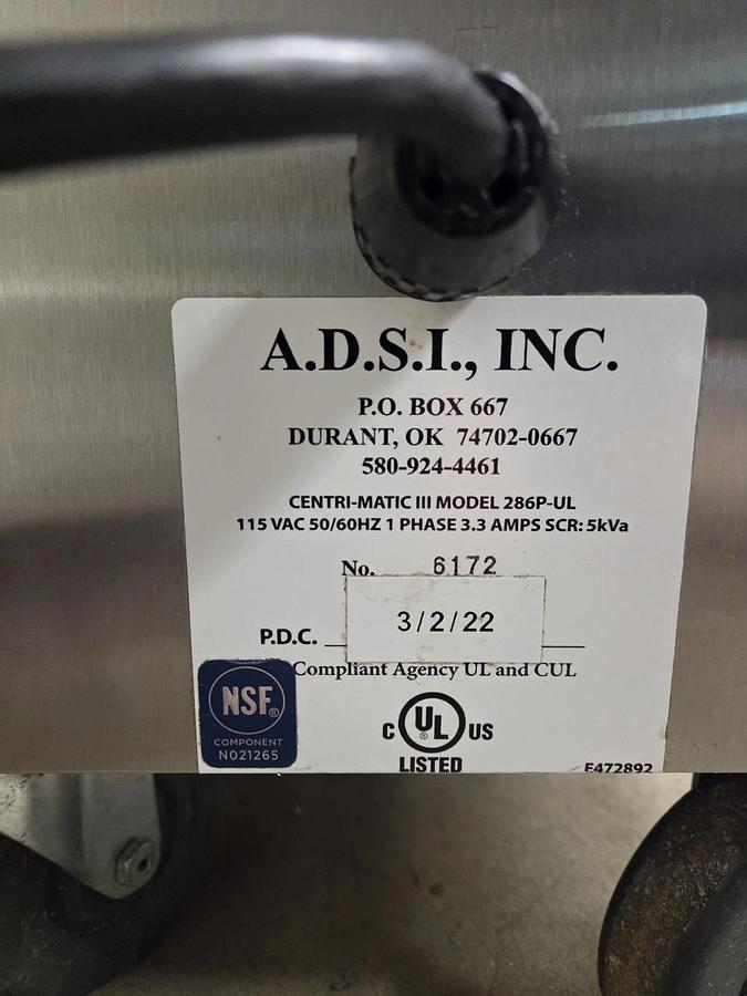 Used ADSI Centri-Matic III by Egg King AUTOMATED EGG CRAKER