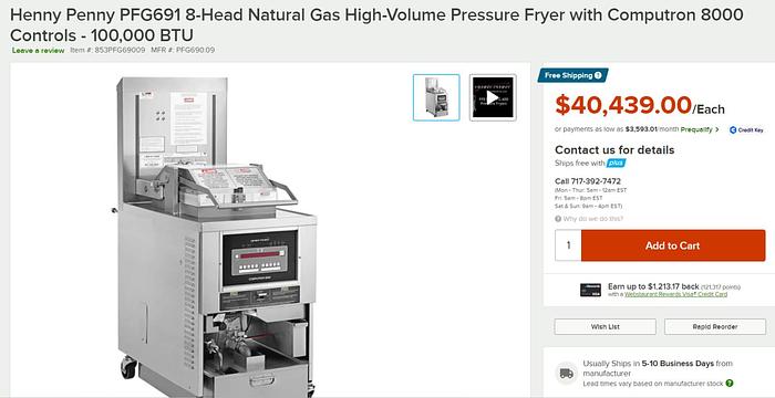 Used HENNY PENNY PFG691 High Volume 8-head Pressure Fryer NATURAL GAS