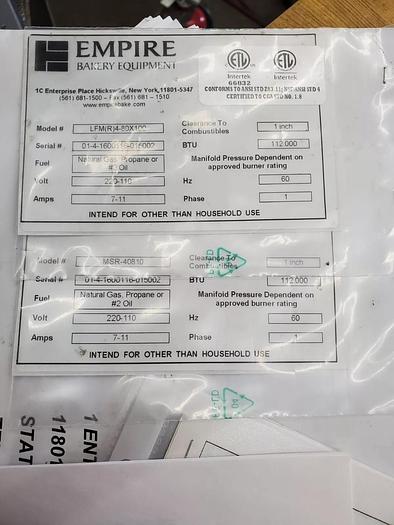 Used unused LOGIUDICE EMPIRE 4 DECK GAS STONE DECK STEAM TUBE OVEN LFM(R)4-80X100