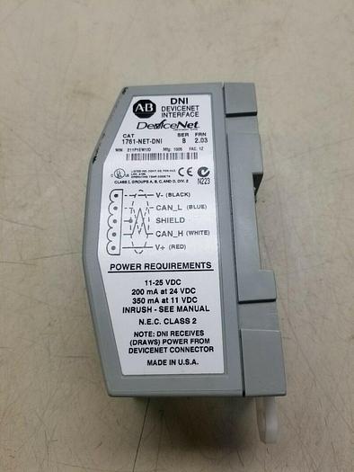 Used ALLEN BRADLEY 1761-NET-DNI DEVICENET INTERFACE 1761NETDNI SER. B FRN: 2.03