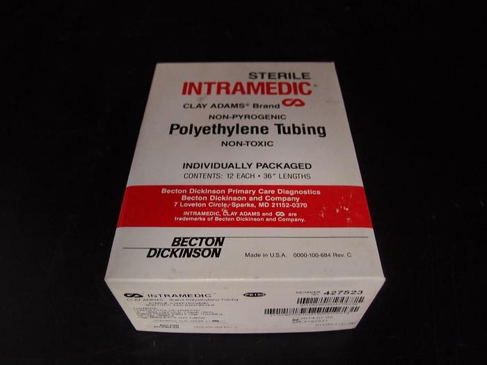 Used Clay Adams Sterile Polytheylene Tubing 1 Box of 12, 1.19mm ID, 1.70mm, 36" 1944
