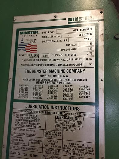 Used 60 TON MINSTER GAP FRAME PRESS