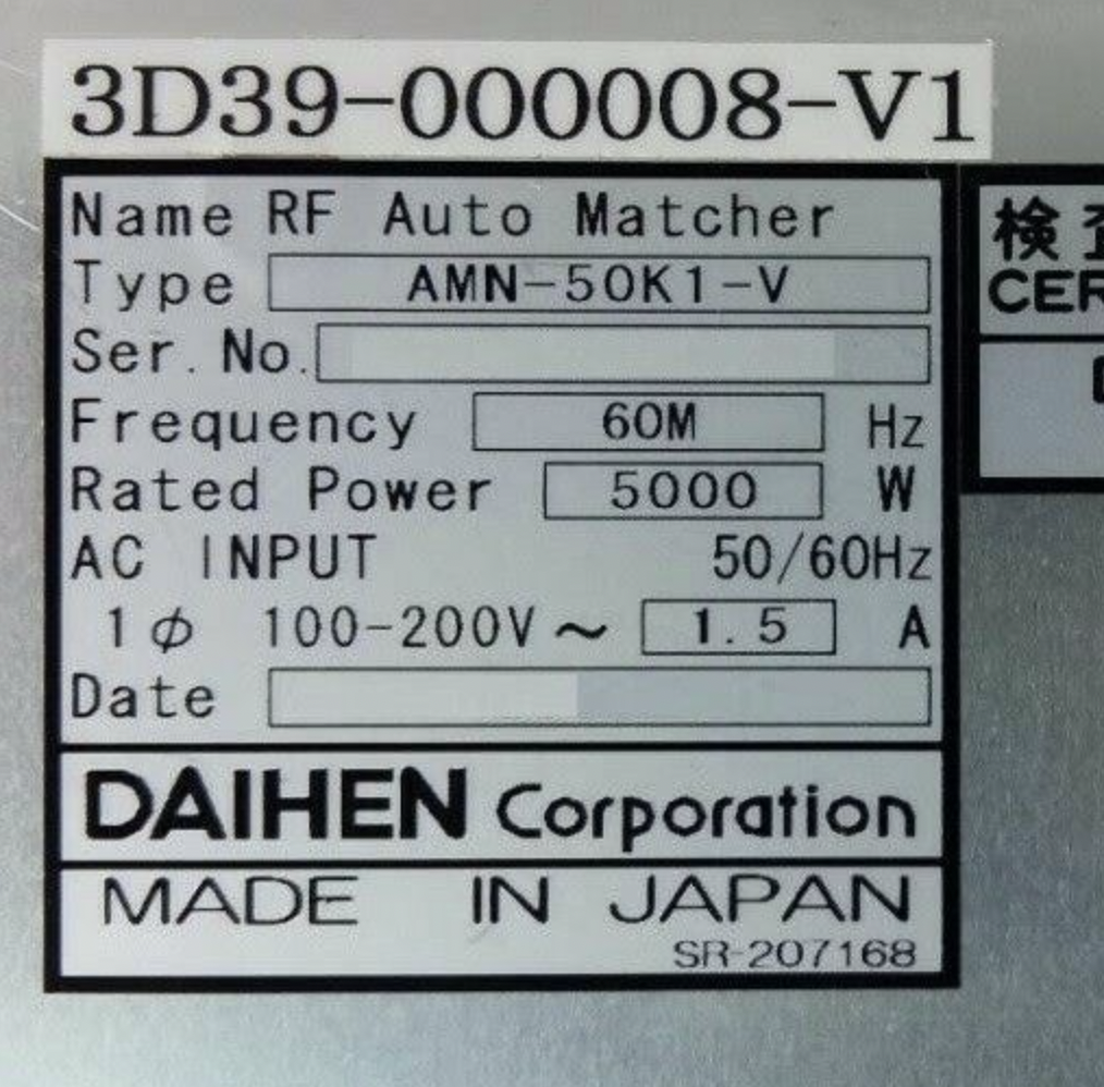 Used Daihen AMN-50K1-V RF Auto Matcher TEL Tokyo Electron 3D39-000008-V1 Working