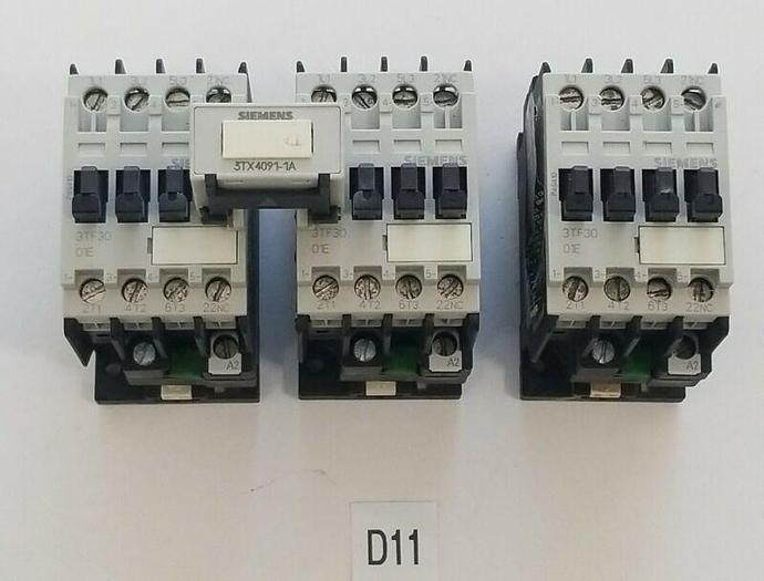 Used *PREOWNED* LOT OF 3 Siemens 3TF3001-0A Contactor Relay 20AMP 600V + 3TX4091-1A