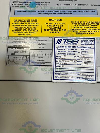 Used Baker  Sterilgard III Advance SG603ATS Class II Type A/B3 Bio Safety Cabinet 6Ft w/ Adjustable Legs