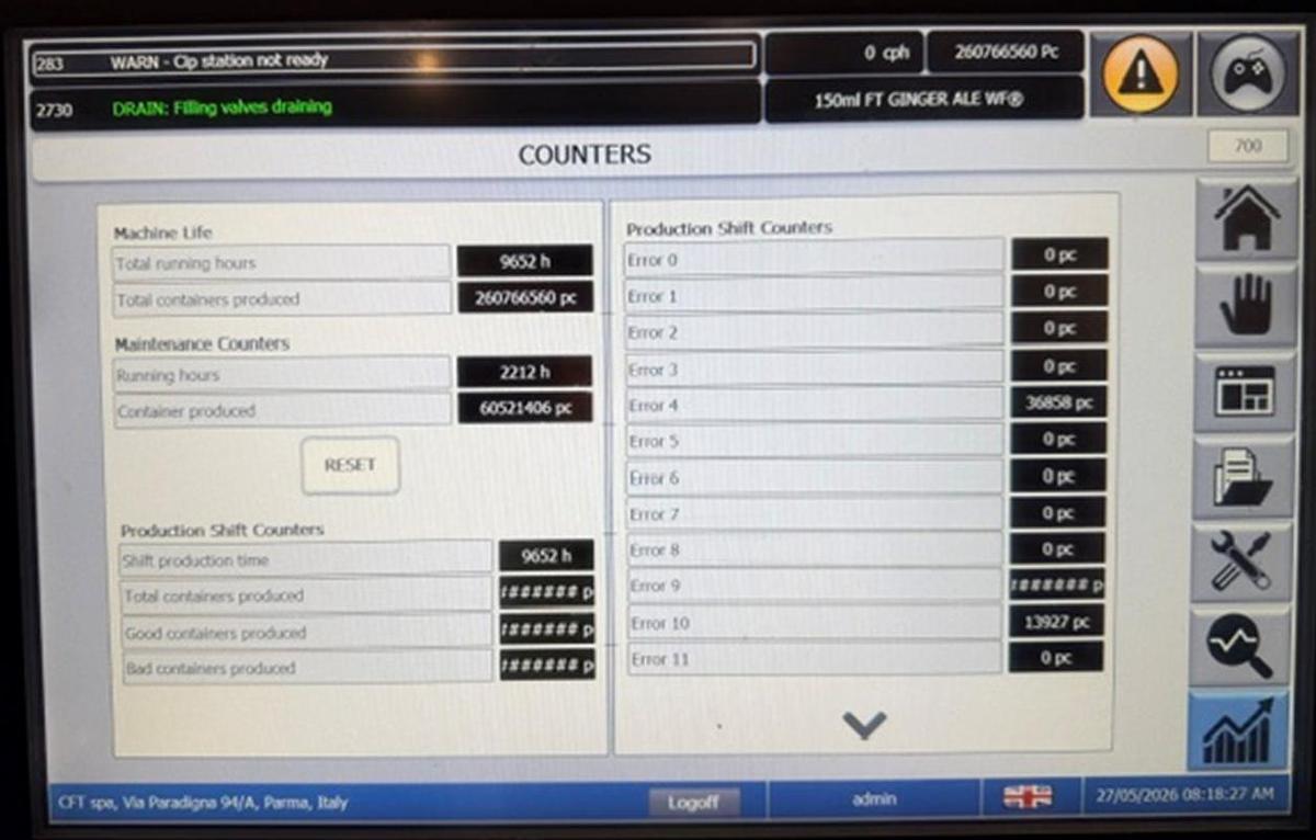 Used CFT Mastercan Tech 72-8 Can Filler, Seamer & Carbonator – 2017