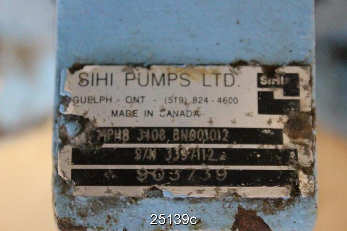 Used Sihi Vacuum Pump, 7/8" Dia Shaft, 1.5" Dia Intake, 1.5" Dia Discharge #25139