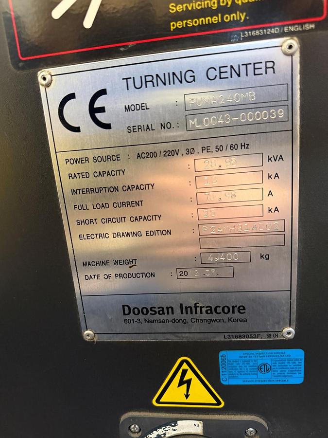 Used DOOSAN PUMA 240MB CNC TURNING CENTER
