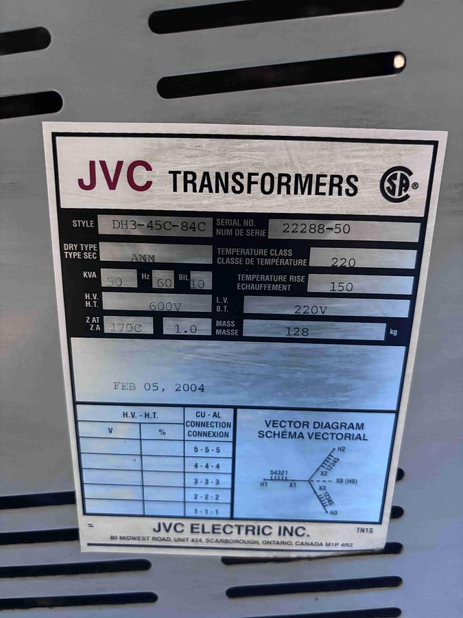 Used JVCTRANSFORMER 50KVA (600V- 220V)