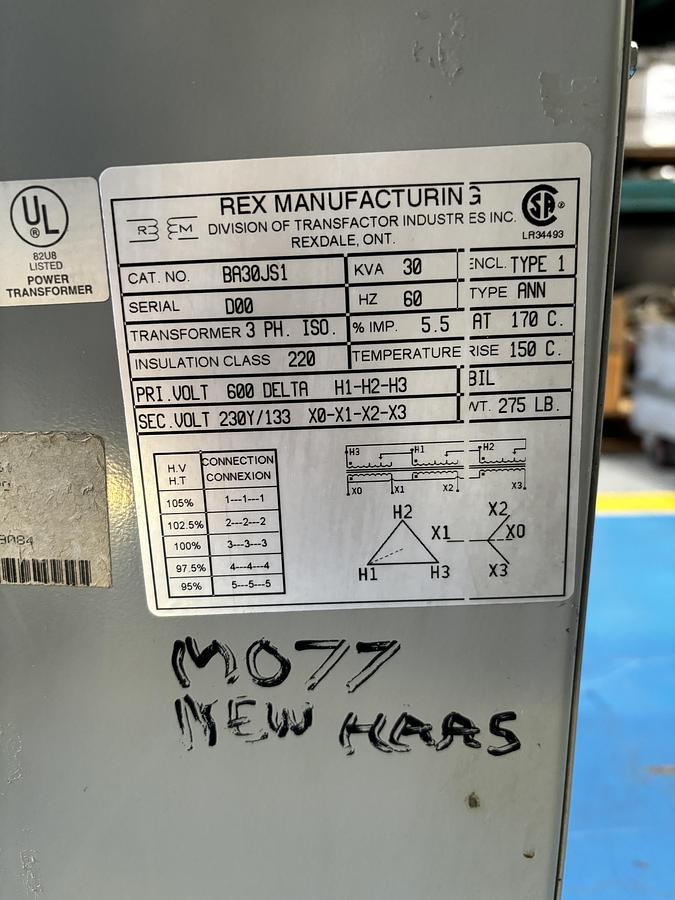 Used REX TRANSFORMER 35KVA (600V- 230/133V)