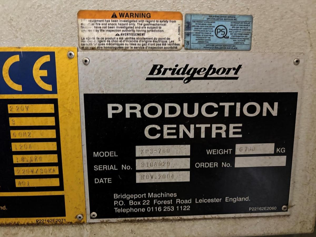 Used BRIDGEPORT XP3-760 VERTICAL MACHINING CENTER