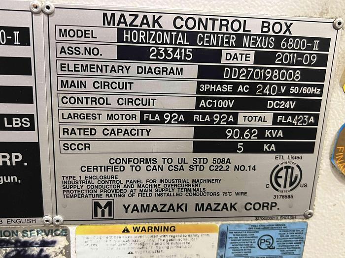 Used MAZAK HCN 6800-II HMC