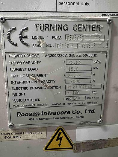Used Doosan Puma 240B Turning Center