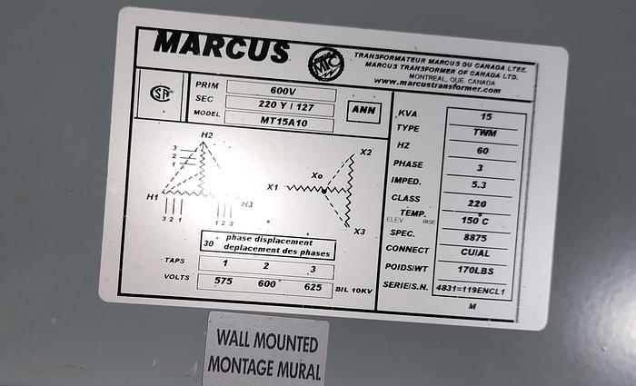 15 KVA Step Down Transformer - (600V to 220/127V)